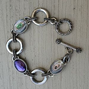 Silver Lia Sophia Abalone & Amethyst Toggle Bracelet
